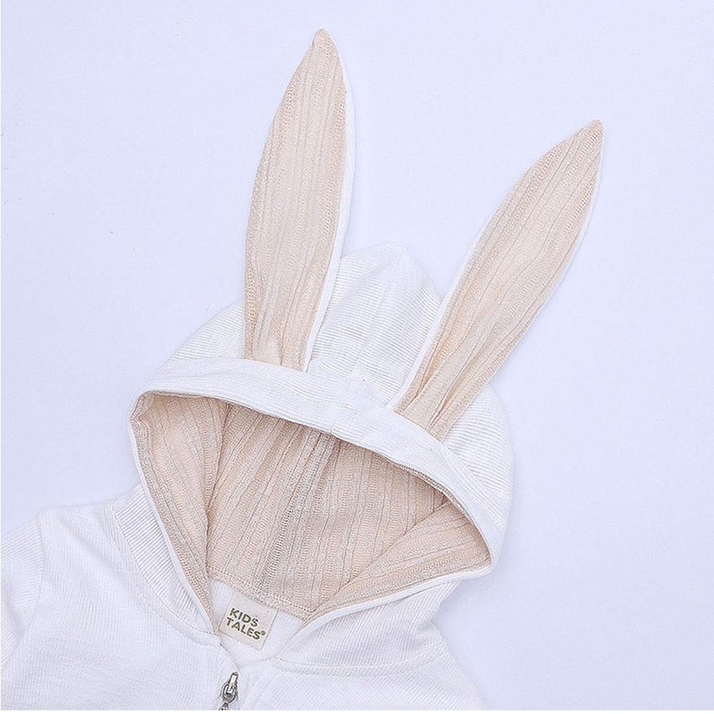 Kids Tales White Bunny Ears Soft Footie with Hoodie, 9-12mo (80) Costume
